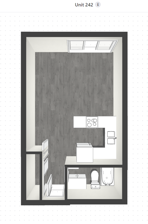 Floor plan for studio, 1 bath, 443 sqft